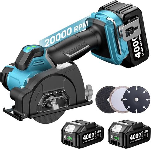 Seesii 21V Brushless 3" Cordless Cut-Off Tool with 2x 4.0Ah Batteries, 20000 RPM Mini Angle Grinder with 0.1s Safety Brake & Forward/Reverse, Cordless Cutter for Metal, Tile, Rebar in Kuwait