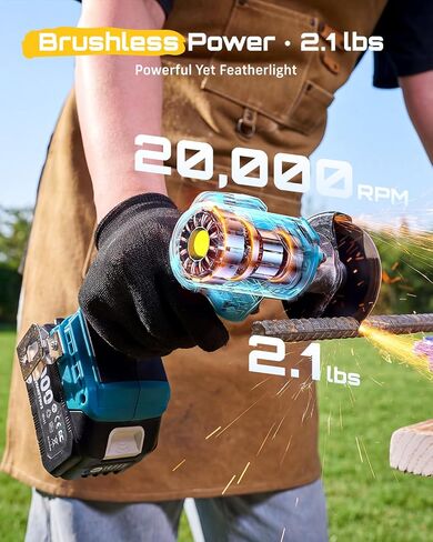 Seesii 21V Brushless 3" Cordless Cut-Off Tool with 2x 4.0Ah Batteries, 20000 RPM Mini Angle Grinder with 0.1s Safety Brake & Forward/Reverse, Cordless Cutter for Metal, Tile, Rebar in Kuwait