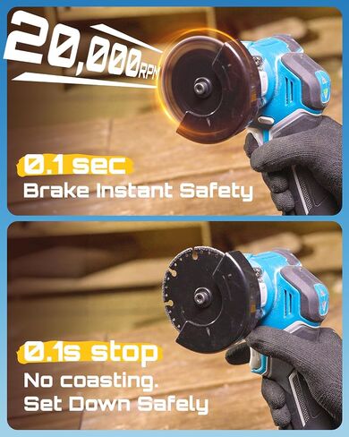 Seesii 21V Brushless 3" Cordless Cut-Off Tool with 2x 4.0Ah Batteries, 20000 RPM Mini Angle Grinder with 0.1s Safety Brake & Forward/Reverse, Cordless Cutter for Metal, Tile, Rebar in Kuwait