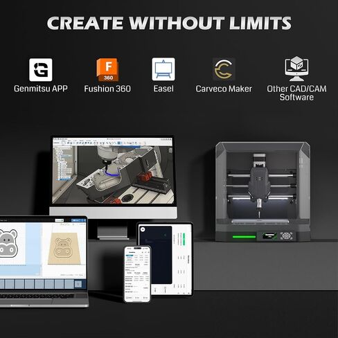 Genmitsu Cubiko Desktop CNC Router Machine with Enclosure, PCB Milling & Wood Engraving CNC for Makers and Hobbyists, Auto Z-Probing, WiFi/APP Control, GRBL Compatible in Kuwait