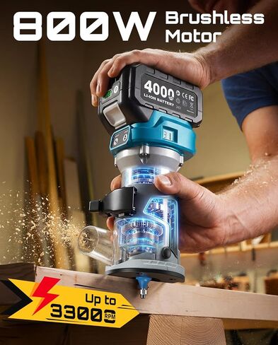SEESII Cordless Wood Router, 21V Brushless Compact Palm Router with 2×4.0Ah Battery, Aluminum Base, LED Display, Dust Extraction, 6-Speed Adjustment & 8PCS 1/4"Router Bits, Trimmer for Woodworking in Kuwait