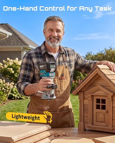 SEESII Cordless Wood Router, 21V Brushless Compact Palm Router with 2×4.0Ah Battery, Aluminum Base, LED Display, Dust Extraction, 6-Speed Adjustment & 8PCS 1/4"Router Bits, Trimmer for Woodworking in Kuwait