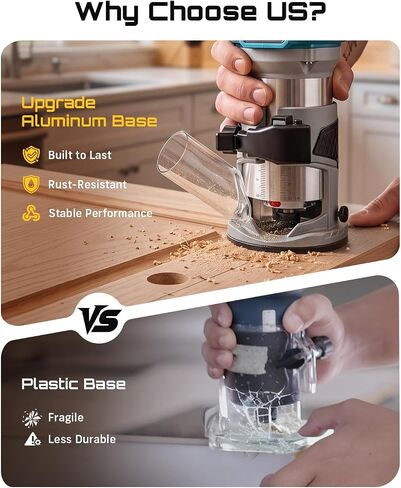 SEESII Cordless Wood Router, 21V Brushless Compact Palm Router with 2×4.0Ah Battery, Aluminum Base, LED Display, Dust Extraction, 6-Speed Adjustment & 8PCS 1/4"Router Bits, Trimmer for Woodworking in Kuwait