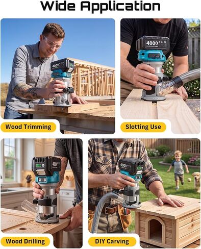 SEESII Cordless Wood Router, 21V Brushless Compact Palm Router with 2×4.0Ah Battery, Aluminum Base, LED Display, Dust Extraction, 6-Speed Adjustment & 8PCS 1/4"Router Bits, Trimmer for Woodworking in Kuwait