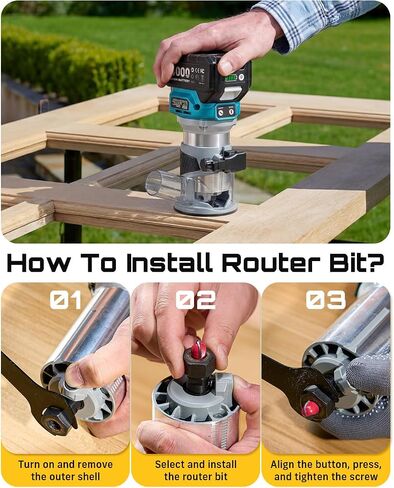 SEESII Cordless Wood Router, 21V Brushless Compact Palm Router with 2×4.0Ah Battery, Aluminum Base, LED Display, Dust Extraction, 6-Speed Adjustment & 8PCS 1/4"Router Bits, Trimmer for Woodworking in Kuwait