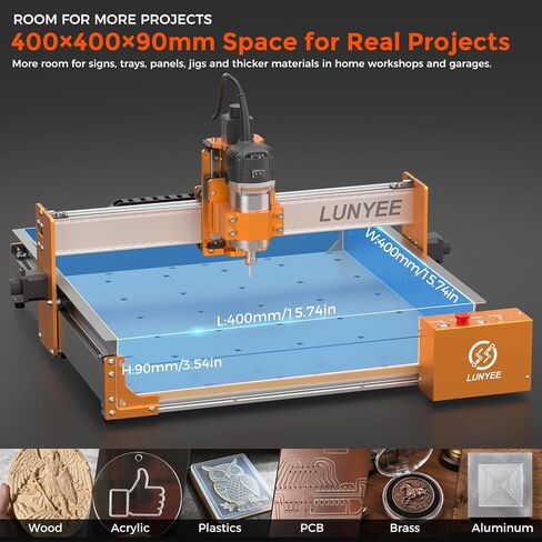 LUNYEE 4040 Pro Max CNC Router Machine with 800W Router, 400 x 400 x 90mm Working Area, Linear Guide Z Axis, Ball Screw Drive, Desktop CNC for Wood, MDF, Acrylic, PCB and Light Aluminum in Kuwait