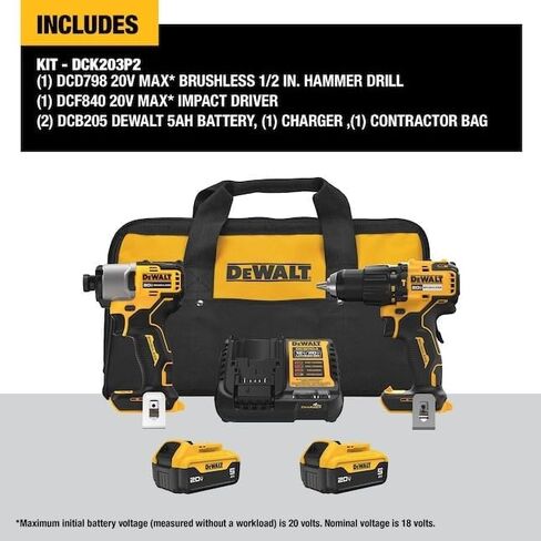 DEWALT 20V MAX 2-Tool Hammer Drill and Impact Combo Kit (DCK203P2) in Kuwait