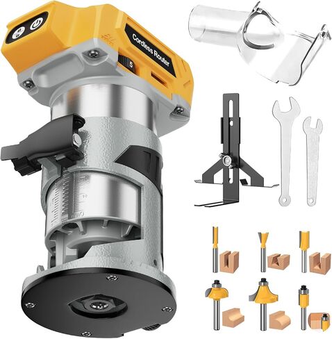 Cordless Router Tool compatible with DeWalt 20V Battery, 800W 30000 RPM Brushless Wood Router with 5-Speed Control, Aluminum Base, Depth Adjustment, 6 Router Bits, Palm Router (Tool Only) in Kuwait