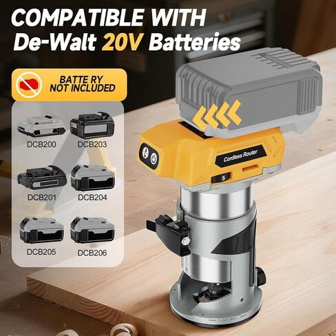 Cordless Router Tool compatible with DeWalt 20V Battery, 800W 30000 RPM Brushless Wood Router with 5-Speed Control, Aluminum Base, Depth Adjustment, 6 Router Bits, Palm Router (Tool Only) in Kuwait