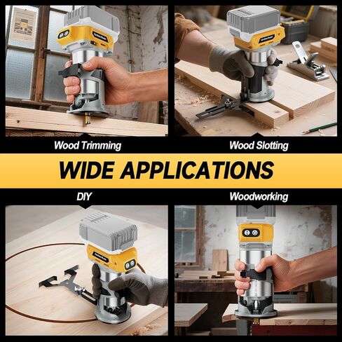 Cordless Router Tool compatible with DeWalt 20V Battery, 800W 30000 RPM Brushless Wood Router with 5-Speed Control, Aluminum Base, Depth Adjustment, 6 Router Bits, Palm Router (Tool Only) in Kuwait