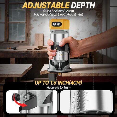 Cordless Router Tool compatible with DeWalt 20V Battery, 800W 30000 RPM Brushless Wood Router with 5-Speed Control, Aluminum Base, Depth Adjustment, 6 Router Bits, Palm Router (Tool Only) in Kuwait