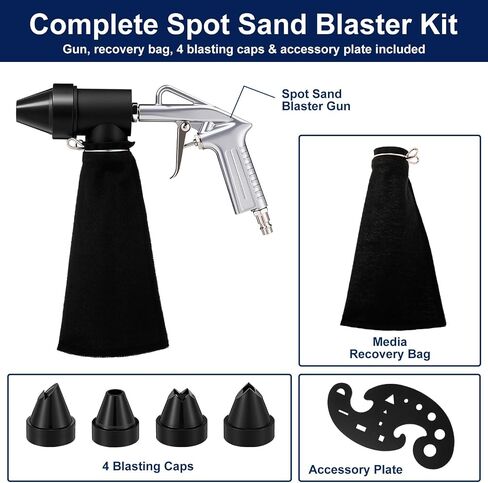 Spot Sand Blaster Gun Kit with 4 Rubber Nozzles, Gravity Feed Sandblaster for Air Compressor, Portable Sand Blaster Gun Kit for Rust, Corner & Weld Cleaning with Abrasive Recycling in Kuwait