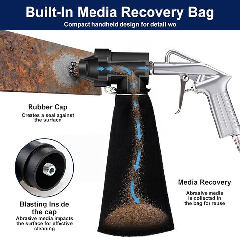 Spot Sand Blaster Gun Kit with 4 Rubber Nozzles, Gravity Feed Sandblaster for Air Compressor, Portable Sand Blaster Gun Kit for Rust, Corner & Weld Cleaning with Abrasive Recycling in Kuwait