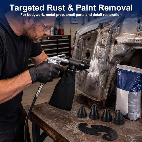 Spot Sand Blaster Gun Kit with 4 Rubber Nozzles, Gravity Feed Sandblaster for Air Compressor, Portable Sand Blaster Gun Kit for Rust, Corner & Weld Cleaning with Abrasive Recycling in Kuwait