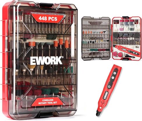 EWORK 448PCS Cordless Rotary Tool Kit 5-Speed Power Rotary Tool Accessories | 4V Mini Rotary Tool Kit for Drilling, Engraving, Sanding, Polishing, Cutting, Carving, Grinding and Cleaning, DIY in Kuwait