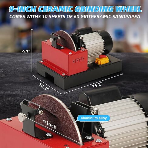 800W Lawn Mower Blade Sharpener, 1.09HP Bench Grinder with 9-Inch Ceramic Grinding Wheel, Multi-Angle Sharpening & Rust Removal Wheel for High Lift, Low Lift, Gator & Flat Blades in Kuwait