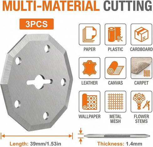 3 Pack 5-Hole Replacement Blades for Electric Scissors, Compatible with 4V Cordless Rotary Cutters, Sharp Steel Blades for Cutting Cardboard, Fabric, and Leather in Kuwait