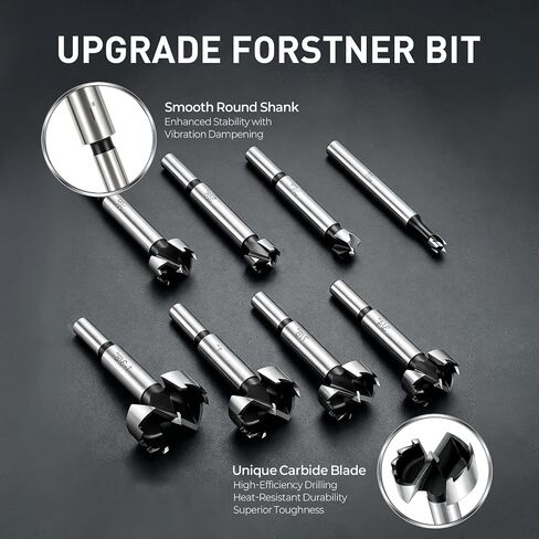 8PCS Forstner Bit Set, Professional Wood Drill Bits for Flat-Bottom & Pocket Holes in Hardwood, Plywood, Plastic in Saudi Arabia