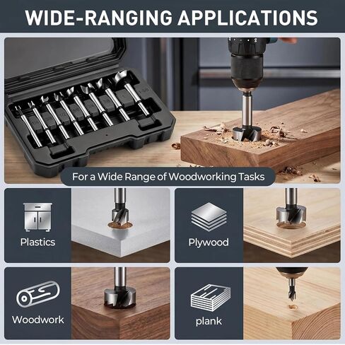 8PCS Forstner Bit Set, Professional Wood Drill Bits for Flat-Bottom & Pocket Holes in Hardwood, Plywood, Plastic in Saudi Arabia