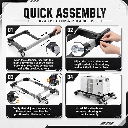 Shimeyao 1 Set 36 Inch Extension Bar Kit for Mobile Base, 1500 Lbs Capacity, Extension Bar Kit with Rails & Couplers, Easy-install Footprint Expander for Mobile Base Systems in Kuwait