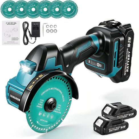 Cordless Cut Off Tool with 2 Batteries, 4-Inch 21V Brushless Mini Saw Kit, 3-Speed Multi-Material Cutter for Metal Wood Tile PVC, LED Light for DIY Repairs in Kuwait
