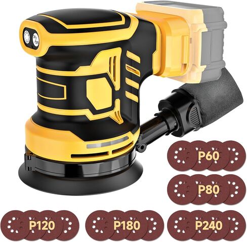 5-Inch Random Orbital Sander, Cordless Sanding Machine Compatible with Dewalt 20V Battery(NO Battery), Brushless Electric Sander with Dust Collector (Light Yellow) in Kuwait