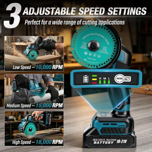 Cordless Cut Off Tool with 2 Batteries, 4-Inch 21V Brushless Mini Saw Kit, 3-Speed Multi-Material Cutter for Metal Wood Tile PVC, LED Light for DIY Repairs in Kuwait