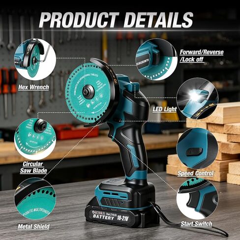 Cordless Cut Off Tool with 2 Batteries, 4-Inch 21V Brushless Mini Saw Kit, 3-Speed Multi-Material Cutter for Metal Wood Tile PVC, LED Light for DIY Repairs in Kuwait