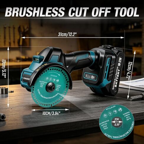 Cordless Cut Off Tool with 2 Batteries, 4-Inch 21V Brushless Mini Saw Kit, 3-Speed Multi-Material Cutter for Metal Wood Tile PVC, LED Light for DIY Repairs in Kuwait