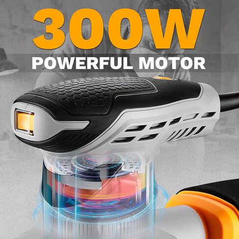 Random Orbital Sander: DEKOPRO 5" Corded 3.0 Amps Electric Sander with Dust Box, 6 Various Speeds Adjustable Palm Sander with Dust Box, 16Pcs Sandpapers for Woodworking & Sanding-Yellow in Kuwait