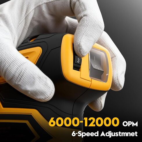 Cordless Orbital Sander for Dewalt 20V Battery, Brushless 6 Variable Speeds, 6000 to 12000 OPM, 12Pcs Sandpapers With Dust Collector for Woodworking Sanding (Battery Not Included) (Yellow) in Kuwait