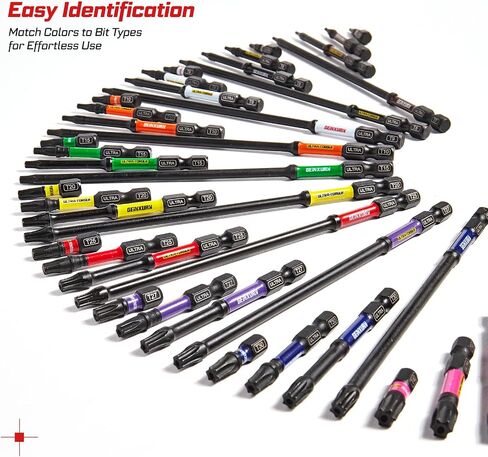 Geinxurn Impact Security Torx Bit Set, 1"/2"/3"/6" 54pcs Magnetic (TT7-TT40) S2 Steel Star Bits with 1/4 Hex-Shank, Long Extension Tamper Proof Screwdriver Bits Stored in Color Coded Base in Kuwait