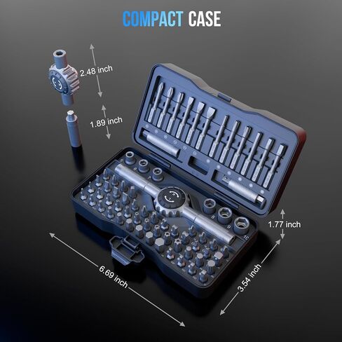 STREBITO 71 in 1 T-Handle Ratchet Screwdriver Set, Magnetic Ratcheting Screwdriver with 72-Tooth，4 Extension Bit Holders，S2 Steel Bits & Sockets for Household Repairs, Furniture, Bicycle, Auto, DIY in Kuwait
