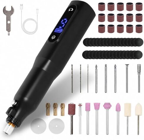 Cordless Rotary Tool Kit - 9-Speed Adjustable with USB Charging | Multi-Purpose Engraving Pen for Sanding, Polishing, Drilling & DIY Crafts | Includes 3D Printing Accessories (Black) in Kuwait