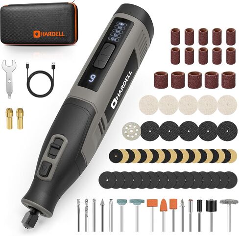 4V Cordless Rotary Tool Kit with 80Pcs, 4000mAh Long-lasting Battery, 6 Speeds 8000-28000RPM Rotary Tool with Digital Display for Cutting, Sanding, Polishing, Drilling, Engraving, DIY Crafts (Grey) in Saudi Arabia