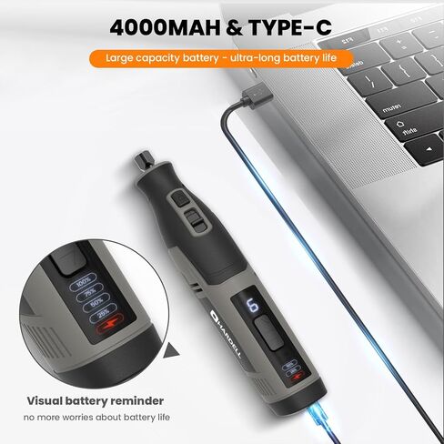 4V Cordless Rotary Tool Kit with 80Pcs, 4000mAh Long-lasting Battery, 6 Speeds 8000-28000RPM Rotary Tool with Digital Display for Cutting, Sanding, Polishing, Drilling, Engraving, DIY Crafts (Grey) in Saudi Arabia
