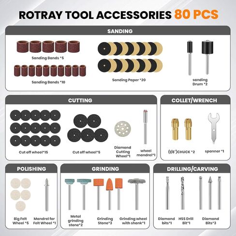 4V Cordless Rotary Tool Kit with 80Pcs, 4000mAh Long-lasting Battery, 6 Speeds 8000-28000RPM Rotary Tool with Digital Display for Cutting, Sanding, Polishing, Drilling, Engraving, DIY Crafts (Grey) in Saudi Arabia