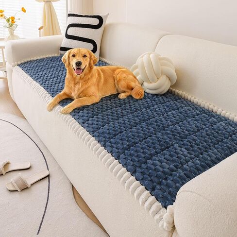 Faux Fur Couch Cover for Dogs Washable, Soft Cozy Non Slip Sectional Sofa Cover, Pet Couch Covers for 3 Cushion Sofa L Shaped, Furniture Protector for Pets Kids(Blue,28"x59") in Saudi Arabia