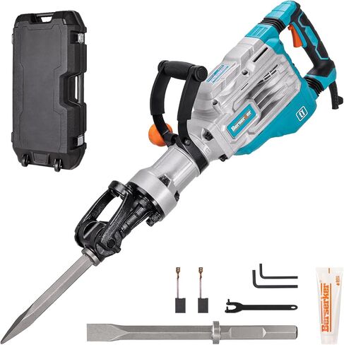 Berserker 1700W 30-Pound Demolition Jack Hammer 65F with 1-3/16" Hex,14Amp | Heavy duty Corded Electric Concrete/Pavement Breaker with Trigger Lock, Wheeled Carrying Case, Flat Chisel, Bull Point Chisel in Kuwait
