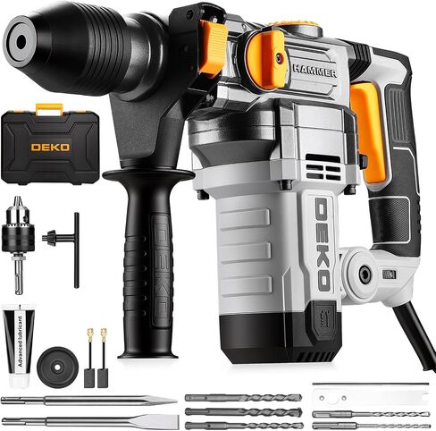 1-1/4 Inch SDS-Plus Rotary Hammer Drill, 12.5Amp Electric Heavy Duty Hammer Drill Corded with 4 Functions, Demolition Hammer for Concrete with Drill Bits and Chisels, Safety Clutch & Vibration Control in Kuwait
