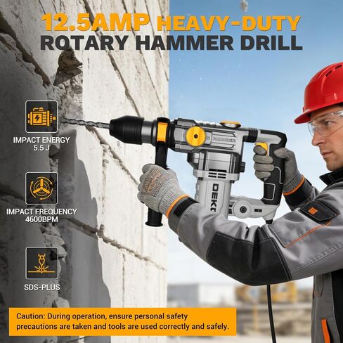 1-1/4 Inch SDS-Plus Rotary Hammer Drill, 12.5Amp Electric Heavy Duty Hammer Drill Corded with 4 Functions, Demolition Hammer for Concrete with Drill Bits and Chisels, Safety Clutch & Vibration Control in Kuwait