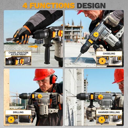 1-1/4 Inch SDS-Plus Rotary Hammer Drill, 12.5Amp Electric Heavy Duty Hammer Drill Corded with 4 Functions, Demolition Hammer for Concrete with Drill Bits and Chisels, Safety Clutch & Vibration Control in Kuwait