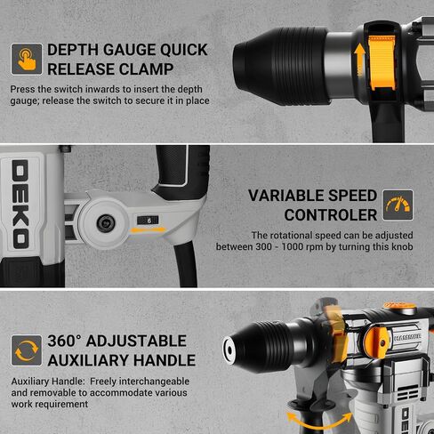 1-1/4 Inch SDS-Plus Rotary Hammer Drill, 12.5Amp Electric Heavy Duty Hammer Drill Corded with 4 Functions, Demolition Hammer for Concrete with Drill Bits and Chisels, Safety Clutch & Vibration Control in Kuwait