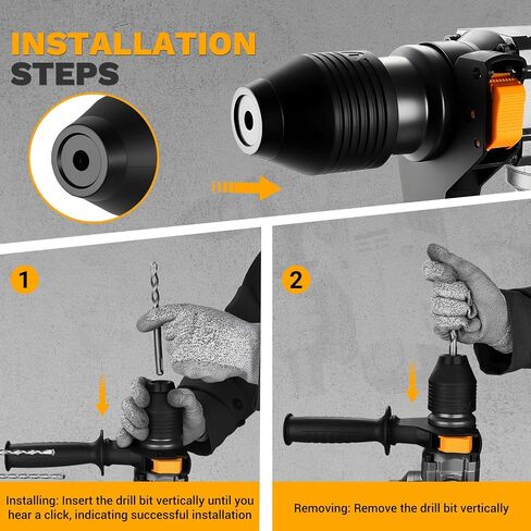 1-1/4 Inch SDS-Plus Rotary Hammer Drill, 12.5Amp Electric Heavy Duty Hammer Drill Corded with 4 Functions, Demolition Hammer for Concrete with Drill Bits and Chisels, Safety Clutch & Vibration Control in Kuwait
