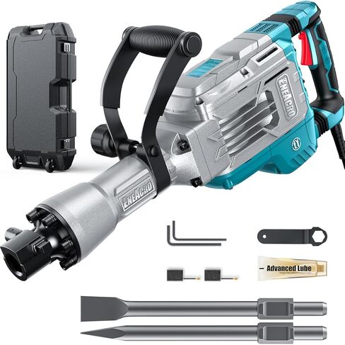 ENEACRO Demolition Jack Hammer 65 Joules SDS-Hex Concrete Breaker | 14.5Amp Heavy Duty, Chipping Hammer Cement/Pavement/Floor Breaker, 2pcs Chisels Included, Carry Box with Rollers in Kuwait