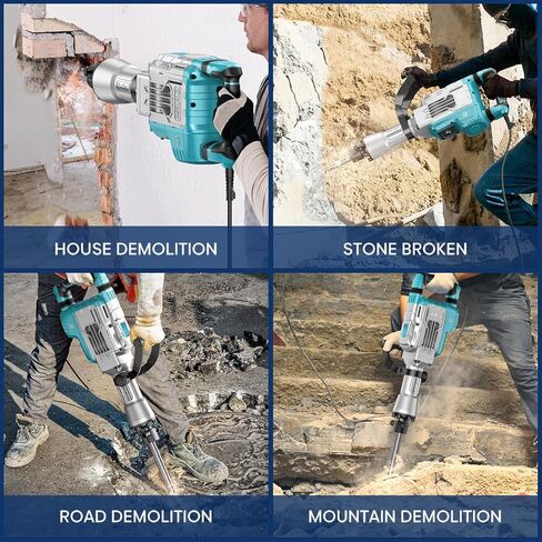 ENEACRO Demolition Jack Hammer 65 Joules SDS-Hex Concrete Breaker | 14.5Amp Heavy Duty, Chipping Hammer Cement/Pavement/Floor Breaker, 2pcs Chisels Included, Carry Box with Rollers in Kuwait
