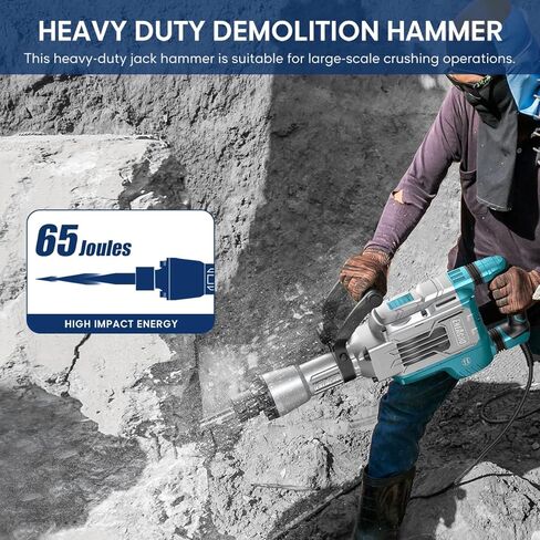 ENEACRO Demolition Jack Hammer 65 Joules SDS-Hex Concrete Breaker | 14.5Amp Heavy Duty, Chipping Hammer Cement/Pavement/Floor Breaker, 2pcs Chisels Included, Carry Box with Rollers in Kuwait