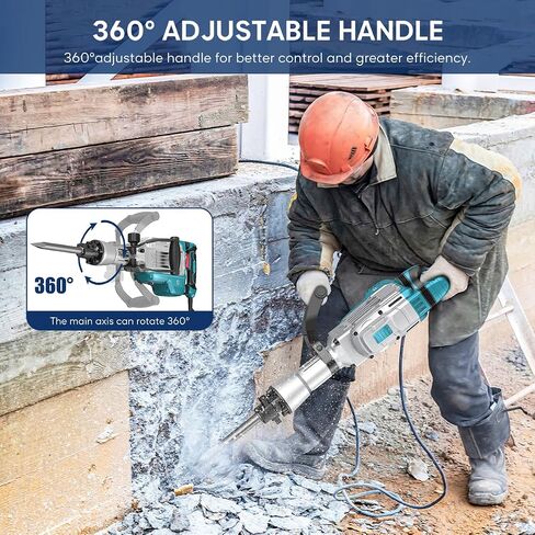 ENEACRO Demolition Jack Hammer 65 Joules SDS-Hex Concrete Breaker | 14.5Amp Heavy Duty, Chipping Hammer Cement/Pavement/Floor Breaker, 2pcs Chisels Included, Carry Box with Rollers in Kuwait