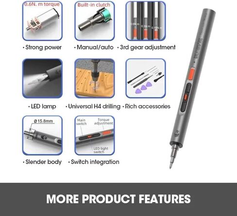 Electric Screwdriver For CreationSpace CS0702B Electric Screwdriver 3.7V Rechargeable Lithium Battery Adjustable Torque Portable Screwdriver 40min Fast Charging for DIY Repair（Color:Grey) in Kuwait