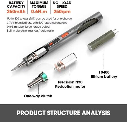Electric Screwdriver For CreationSpace CS0702B Electric Screwdriver 3.7V Rechargeable Lithium Battery Adjustable Torque Portable Screwdriver 40min Fast Charging for DIY Repair（Color:Grey) in Kuwait